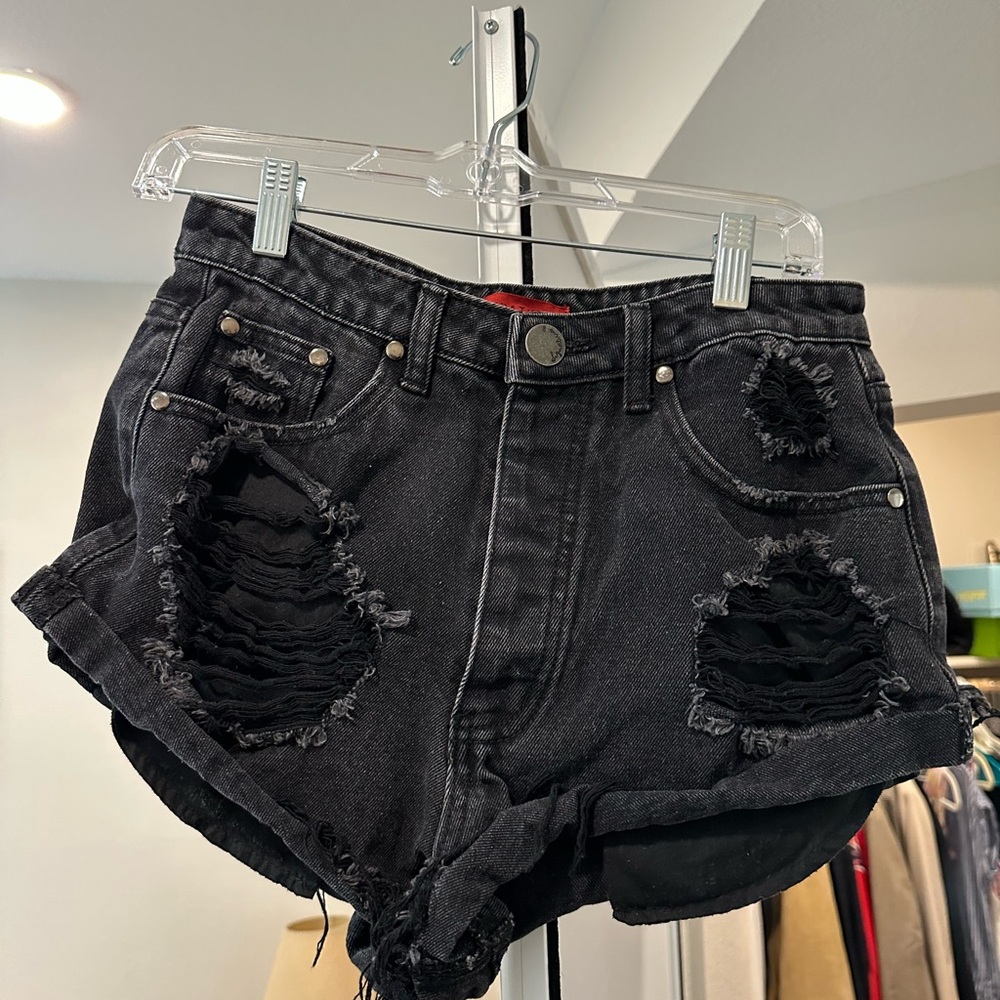 Signature8 Black Ripped Jean Shorts